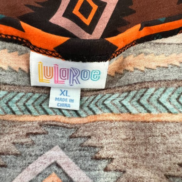 LuLaRoe Carly Orange Teal/Brown Tribal Print Hi-Lo Hem Dress Sz XL - Picture 7 of 8